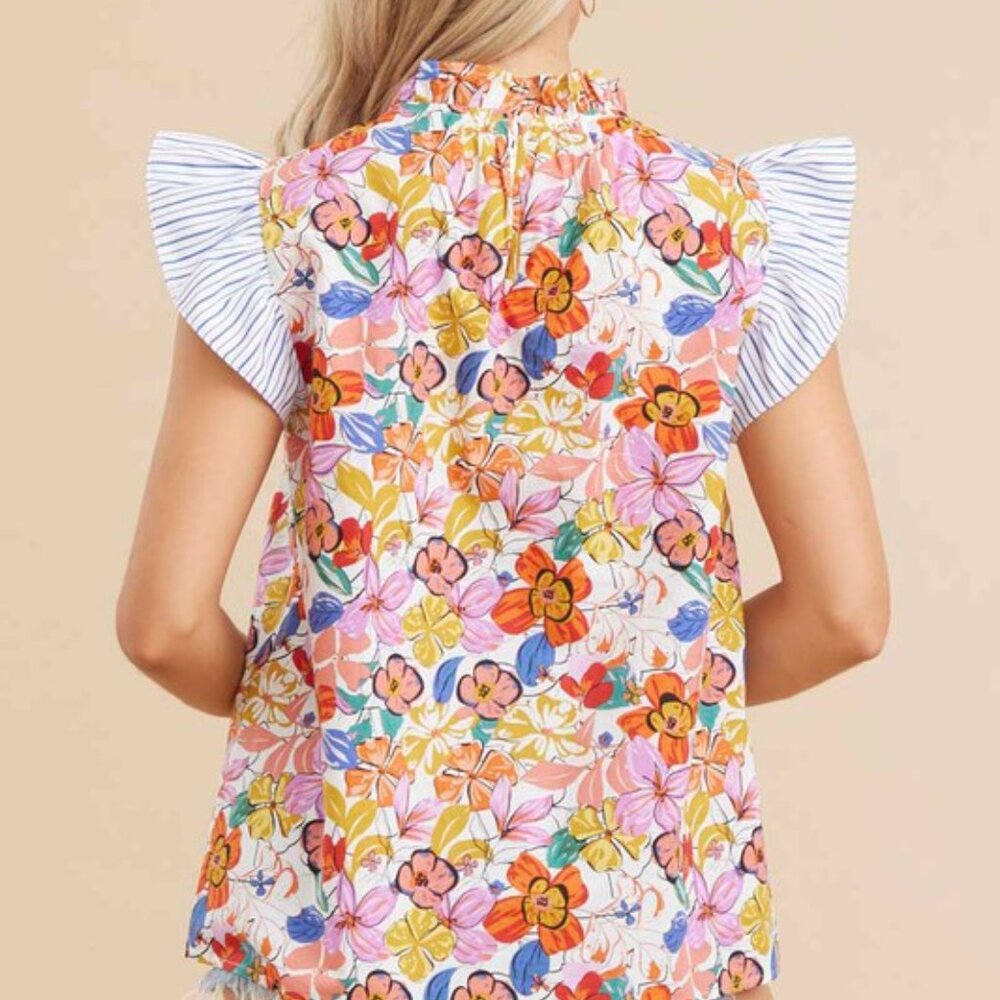 Spring Floral & Strip Contrast Top - Picture 3 of 5